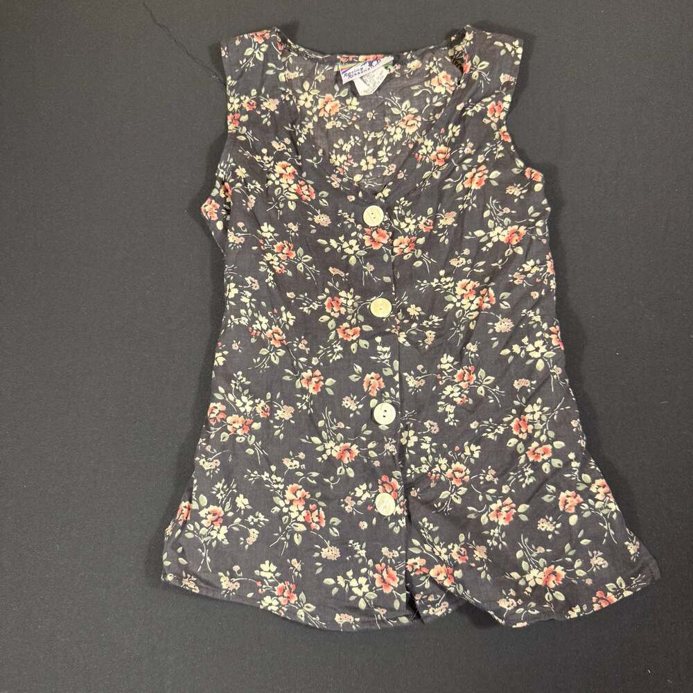 Vintage Racing Ribbons Floral Button-Down Sleeveless Vest Size 10